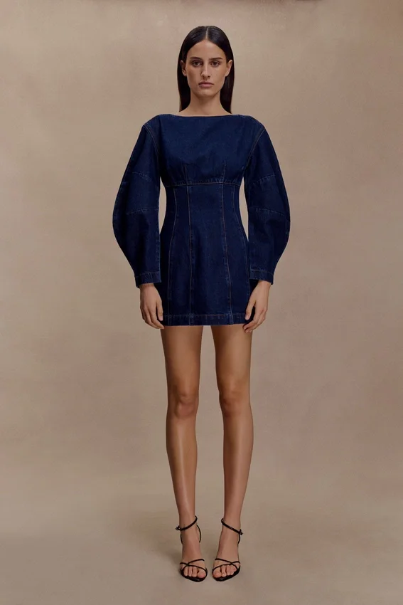 Cosmala Denim Long Sleeve Mini Dress – Indigo Blue Cosmala Denim Long Sleeve Mini Dress – Indigo Blue