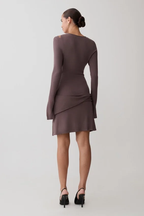 Cresida Knit Long Sleeve Mini Dress With Hardware – Peppercorn Cresida Knit Long Sleeve Mini Dress With Hardware – Peppercorn