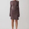 Cresida Knit Long Sleeve Mini Dress With Hardware – Peppercorn Cresida Knit Long Sleeve Mini Dress With Hardware – Peppercorn