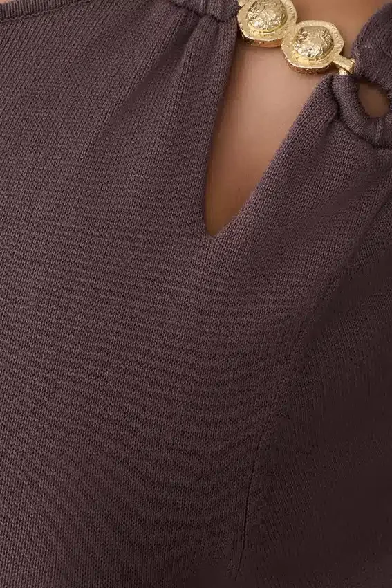 Cresida Knit Long Sleeve Mini Dress With Hardware – Peppercorn Cresida Knit Long Sleeve Mini Dress With Hardware – Peppercorn