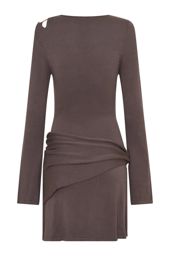 Cresida Knit Long Sleeve Mini Dress With Hardware – Peppercorn Cresida Knit Long Sleeve Mini Dress With Hardware – Peppercorn