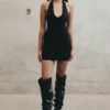 Cressida Crepe Halter Mini Dress – Black