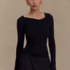 Culver Draped Twist Knit Top – Black