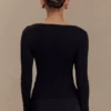 Culver Draped Twist Knit Top – Black