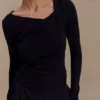Culver Draped Twist Knit Top – Black