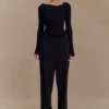Culver Draped Twist Knit Top – Black