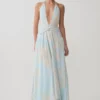Cyra Plunge Chiffon Midi Dress – Blue Floral Print Cyra Plunge Chiffon Midi Dress – Blue Floral Print
