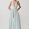 Cyra Plunge Chiffon Midi Dress – Blue Floral Print Cyra Plunge Chiffon Midi Dress – Blue Floral Print