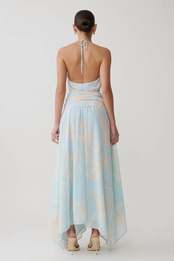 Cyra Plunge Chiffon Midi Dress – Blue Floral Print Cyra Plunge Chiffon Midi Dress – Blue Floral Print