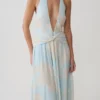 Cyra Plunge Chiffon Midi Dress – Blue Floral Print Cyra Plunge Chiffon Midi Dress – Blue Floral Print