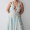 Cyra Plunge Chiffon Midi Dress – Blue Floral Print Cyra Plunge Chiffon Midi Dress – Blue Floral Print