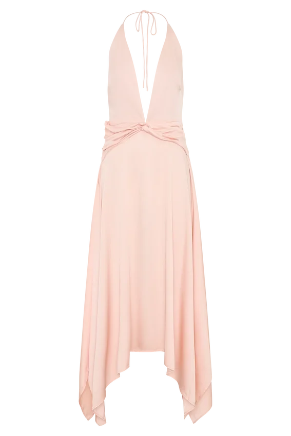Cyra Plunge Satin Midi Dress – Peach Cyra Plunge Satin Midi Dress – Peach