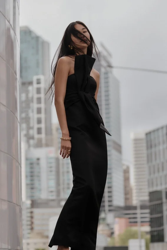 Cyrill Strapless Satin Structured Maxi Dress – Black Cyrill Strapless Satin Structured Maxi Dress – Black