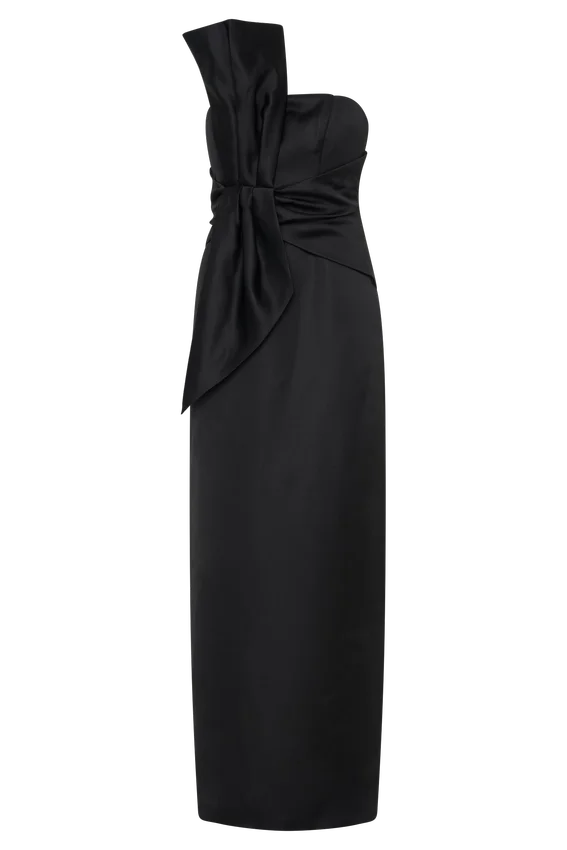Cyrill Strapless Satin Structured Maxi Dress – Black Cyrill Strapless Satin Structured Maxi Dress – Black