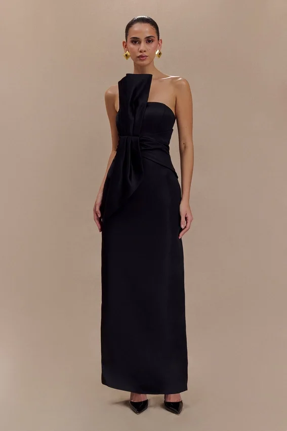 Cyrill Strapless Satin Structured Maxi Dress – Black Cyrill Strapless Satin Structured Maxi Dress – Black