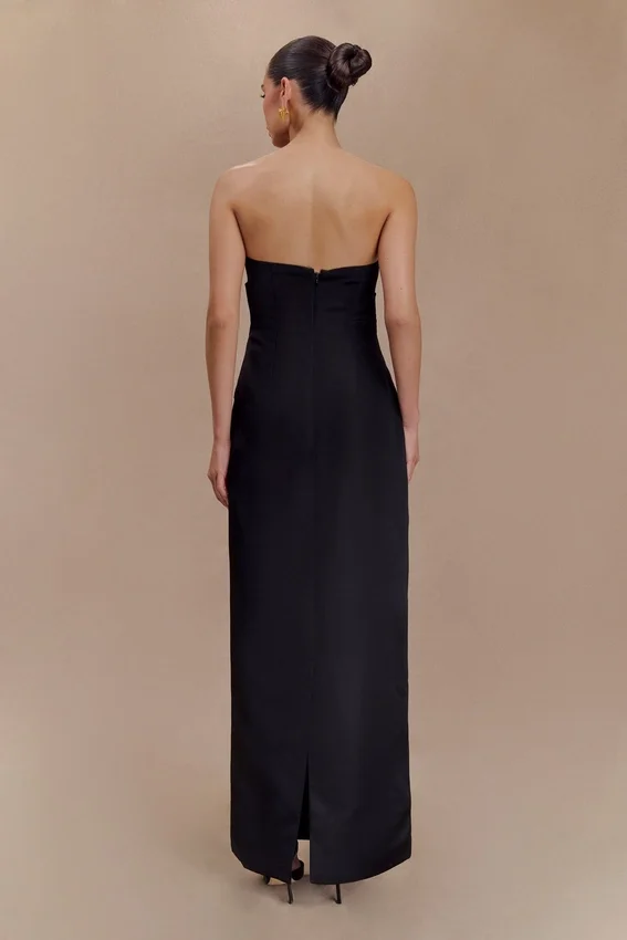 Cyrill Strapless Satin Structured Maxi Dress – Black Cyrill Strapless Satin Structured Maxi Dress – Black