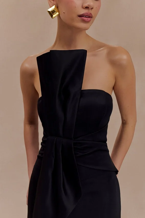 Cyrill Strapless Satin Structured Maxi Dress – Black Cyrill Strapless Satin Structured Maxi Dress – Black