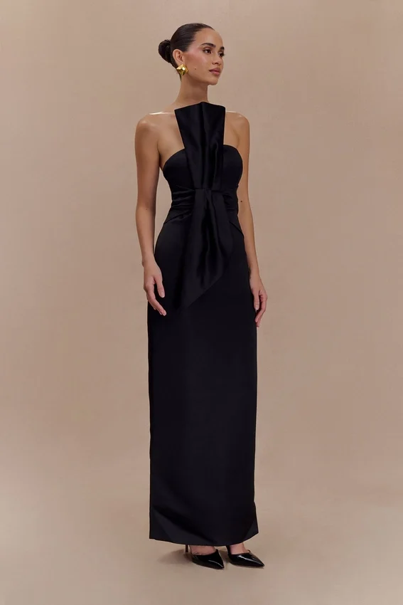 Cyrill Strapless Satin Structured Maxi Dress – Black Cyrill Strapless Satin Structured Maxi Dress – Black
