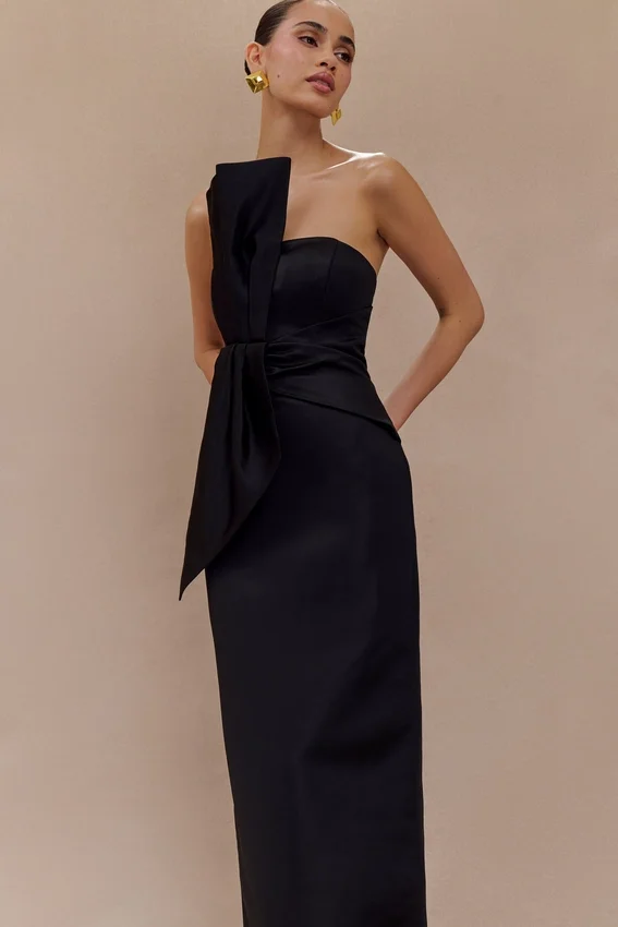 Cyrill Strapless Satin Structured Maxi Dress – Black Cyrill Strapless Satin Structured Maxi Dress – Black
