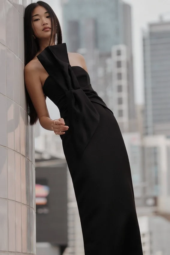 Cyrill Strapless Satin Structured Maxi Dress – Black Cyrill Strapless Satin Structured Maxi Dress – Black