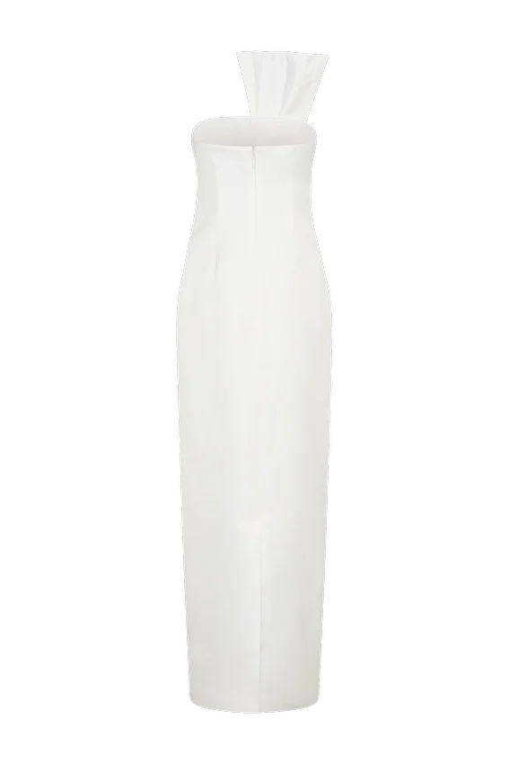 Cyrill Strapless Satin Structured Maxi Dress – White Cyrill Strapless Satin Structured Maxi Dress – White