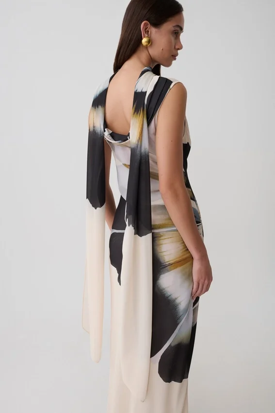 Dakota Chiffon Maxi Dress With Scarf – Ivory Oversized Floral Print Dakota Chiffon Maxi Dress With Scarf – Ivory Oversized Floral Print