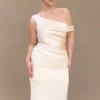 Dalia Off Shoulder Satin Maxi Dress – Blush Gold