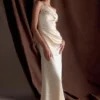 Dalia Off Shoulder Satin Maxi Dress – Blush Gold