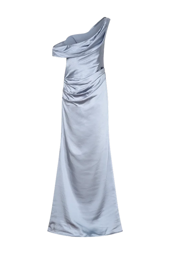 Dalia Off Shoulder Satin Maxi Dress – Frosted Blue Dalia Off Shoulder Satin Maxi Dress – Frosted Blue