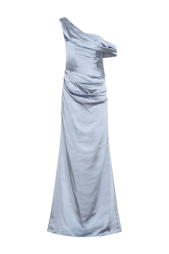 Dalia Off Shoulder Satin Maxi Dress – Frosted Blue Dalia Off Shoulder Satin Maxi Dress – Frosted Blue