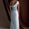 Dalia Off Shoulder Satin Maxi Dress – Frosted Blue Dalia Off Shoulder Satin Maxi Dress – Frosted Blue