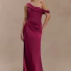 Dalia Off Shoulder Satin Maxi Dress – Mahogany