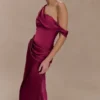 Dalia Off Shoulder Satin Maxi Dress – Mahogany