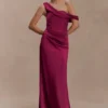 Dalia Off Shoulder Satin Maxi Dress – Mahogany