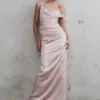 Dalia Off Shoulder Satin Maxi Dress – Soft Pink