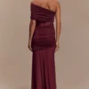 Dallas One Shoulder Mesh Maxi Dress – Burgundy