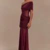 Dallas One Shoulder Mesh Maxi Dress – Burgundy