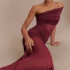 Dallas One Shoulder Mesh Maxi Dress – Burgundy