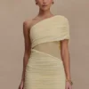 Dallas One Shoulder Mesh Mini Dress – Lemon Dallas One Shoulder Mesh Mini Dress – Lemon
