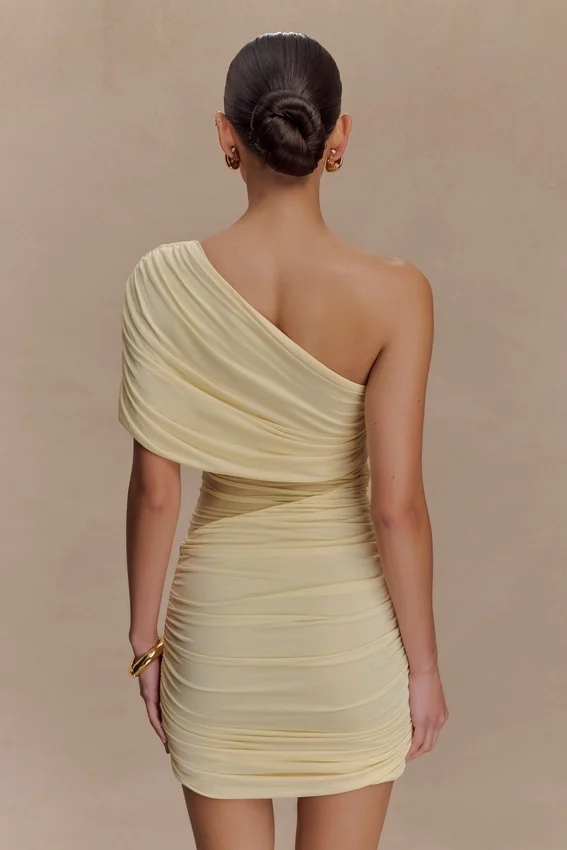 Dallas One Shoulder Mesh Mini Dress – Lemon Dallas One Shoulder Mesh Mini Dress – Lemon