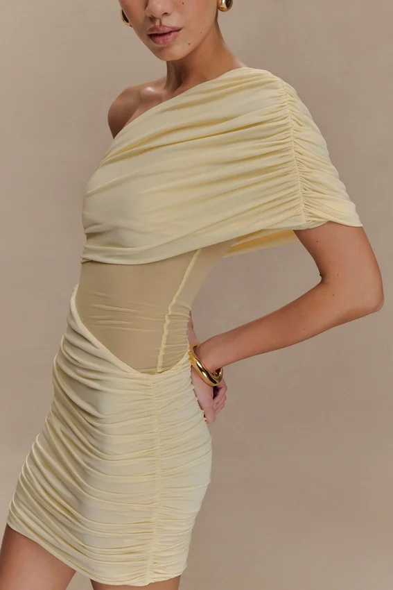 Dallas One Shoulder Mesh Mini Dress – Lemon Dallas One Shoulder Mesh Mini Dress – Lemon