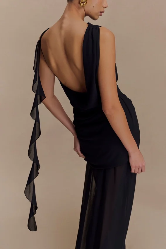Daria Draped Chiffon Maxi Dress – Black Daria Draped Chiffon Maxi Dress – Black