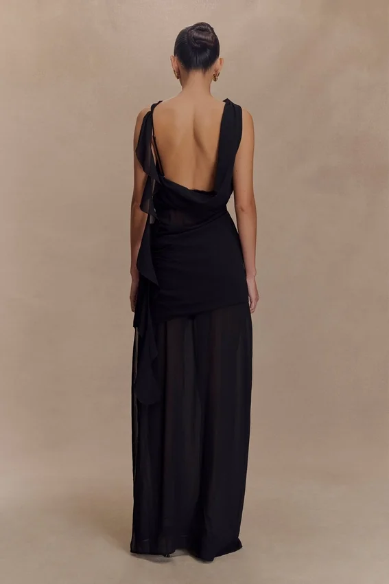 Daria Draped Chiffon Maxi Dress – Black Daria Draped Chiffon Maxi Dress – Black