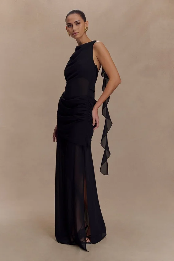 Daria Draped Chiffon Maxi Dress – Black Daria Draped Chiffon Maxi Dress – Black