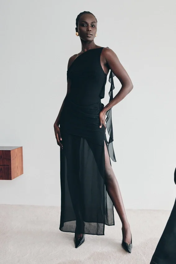 Daria Draped Chiffon Maxi Dress – Black Daria Draped Chiffon Maxi Dress – Black