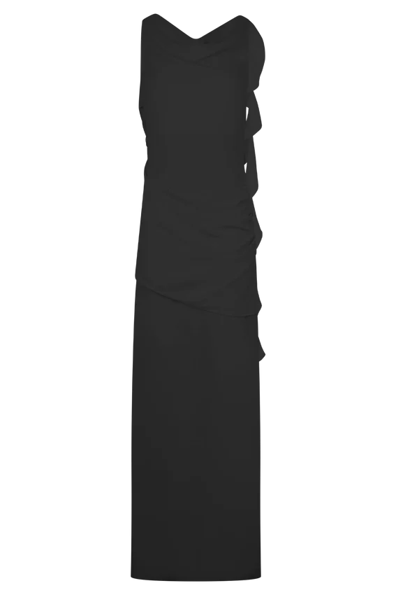 Daria Draped Chiffon Maxi Dress – Black Daria Draped Chiffon Maxi Dress – Black