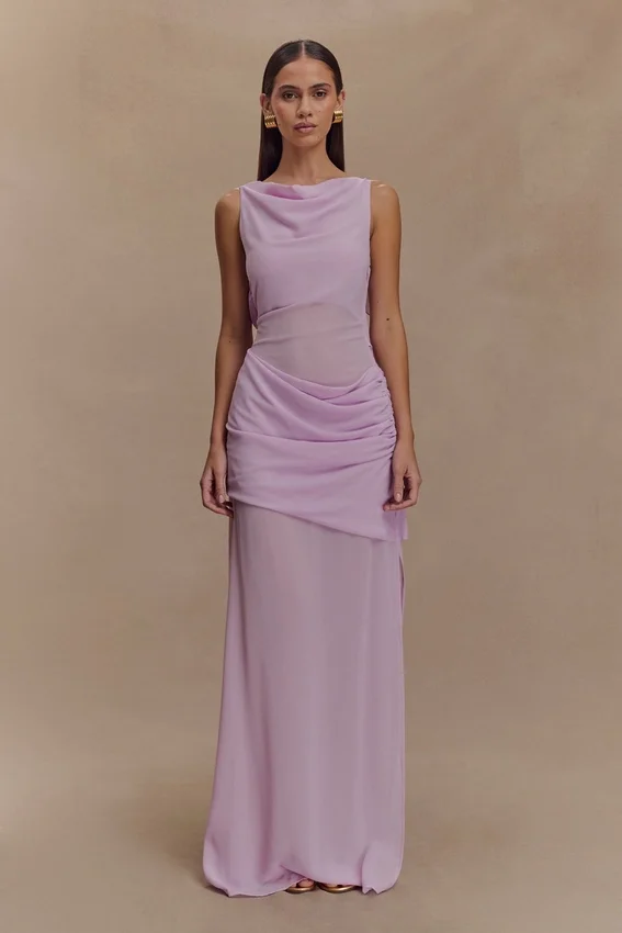 Daria Draped Chiffon Maxi Dress – Light Lilac Daria Draped Chiffon Maxi Dress – Light Lilac