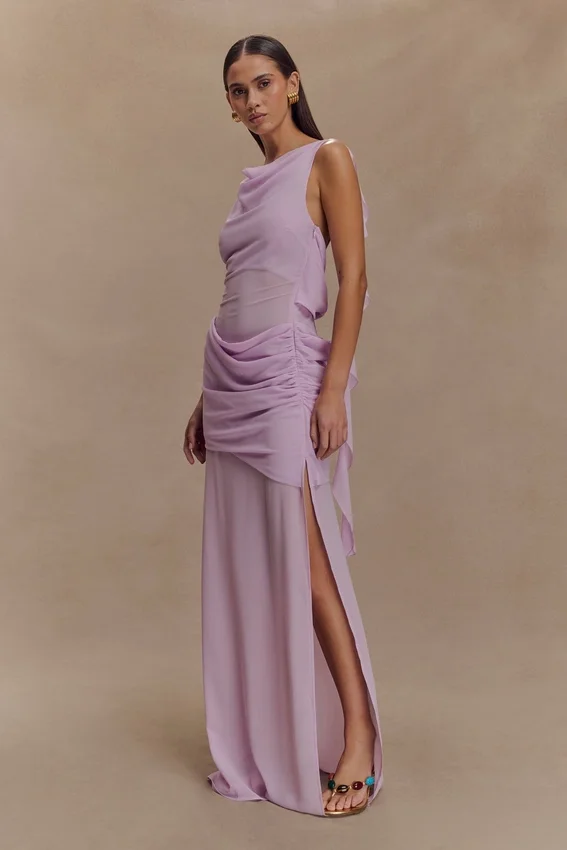 Daria Draped Chiffon Maxi Dress – Light Lilac Daria Draped Chiffon Maxi Dress – Light Lilac