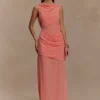 Daria Draped Chiffon Maxi Dress – Pastel Nectarine Daria Draped Chiffon Maxi Dress – Pastel Nectarine