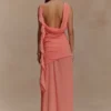 Daria Draped Chiffon Maxi Dress – Pastel Nectarine Daria Draped Chiffon Maxi Dress – Pastel Nectarine